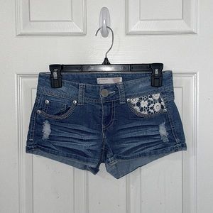 No Boundaries Denim and Lace Shorts